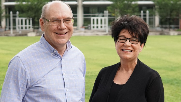 Outgoing Future Energy Systems Director Larry Kostiuk with incoming Director M. Anne Naeth.