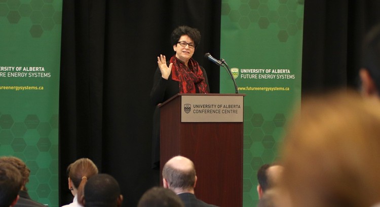 Director M. Anne Naeth speaks at the 2018 Future Energy Systems Open House.