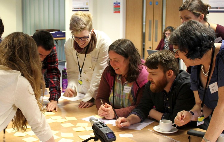 Members of the Energy Humanities research team guide players through a game of 'Perfect Storm! Feminist Energy Transition' at the 2018 Petrocultures conference in Scotland.