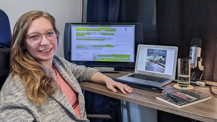 Doctoral candidate Maggie Cascadden is part of a team assessing two products that show promise for treating oilsands process water, with the goal of helping companies choose the best investment. (Photo: Supplied)