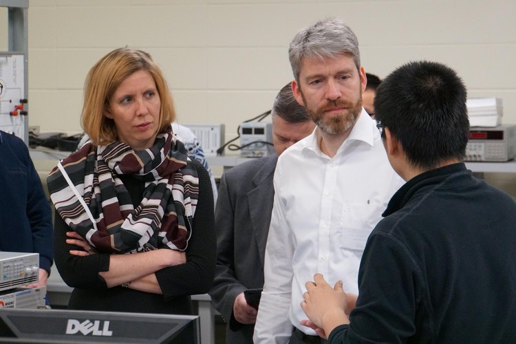 Professors Anna Grevé and Christian Doetsch tour the lab of Future Energy Systems Principal Investigator Ryan Li.