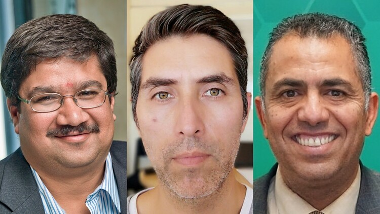 (FROM LEFT) NEW TIER 1 CANADA RESEARCH CHAIRS AMIT KUMAR, VICENTE GONZALEZ AND MOHAMED GAMAL EL-DIN ARE AMONG 12 LEADING U OF A RESEARCHERS WHO WILL ADVANCE THEIR WORK AS NEW OR RENEWED CHAIRS. (PHOTOS: SUPPLIED)