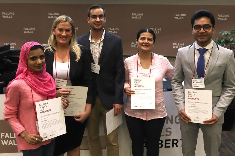 Future Energy Systems competitors in the 2018 UAlberta Falling Walls Lab: Irum Zahara, Stephanie Ibsen, Miles Skinner, Fatemeh Bakhtiari Ziabari, Ankit Mathanker.