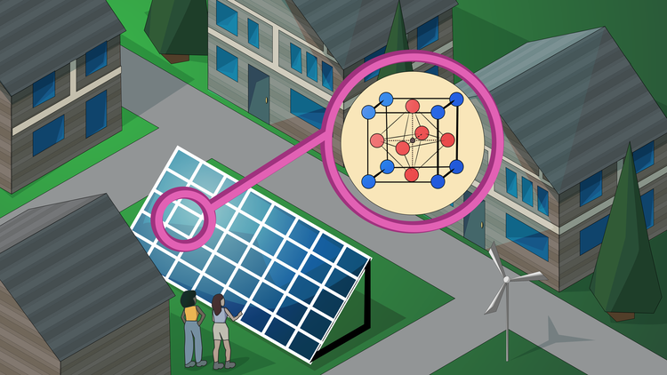 Over the summer of 2021, the Future Energy Systems Undergraduate Research Initiative fund sponsored Clarissa Gu to study renewable microgeneration and Katherine Lin to investigate perovskites for solar power (Illustration: Kaitlin Pylypa)