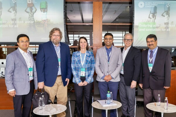 (From left) Professor Gonzalo Zombrano, Sustainability Council academic director Robert Summers, External Relations vice-president Elan MacDonald, professor Sandeep Agrawal, professor John Parkins and professor Amit Kumar were among the U of A speakers at a panel event on 