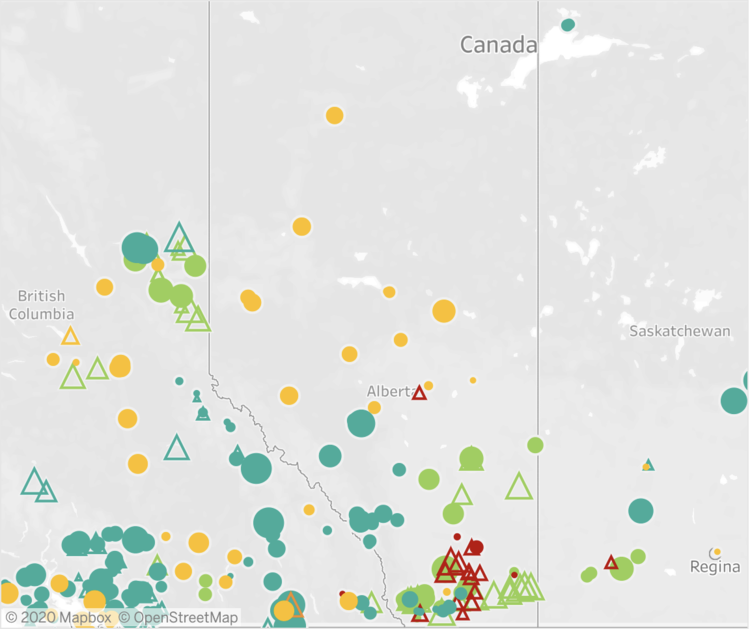 Map of renewable energy projects in Alberta